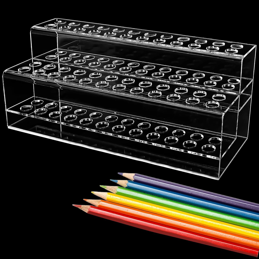 Desk Setup Shelf - Transparent Acrylic Pen Holder Storage 48-Slot