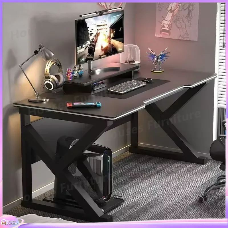 Desk Setup In Office - Cafe Metal Gaming Desk Black MDF