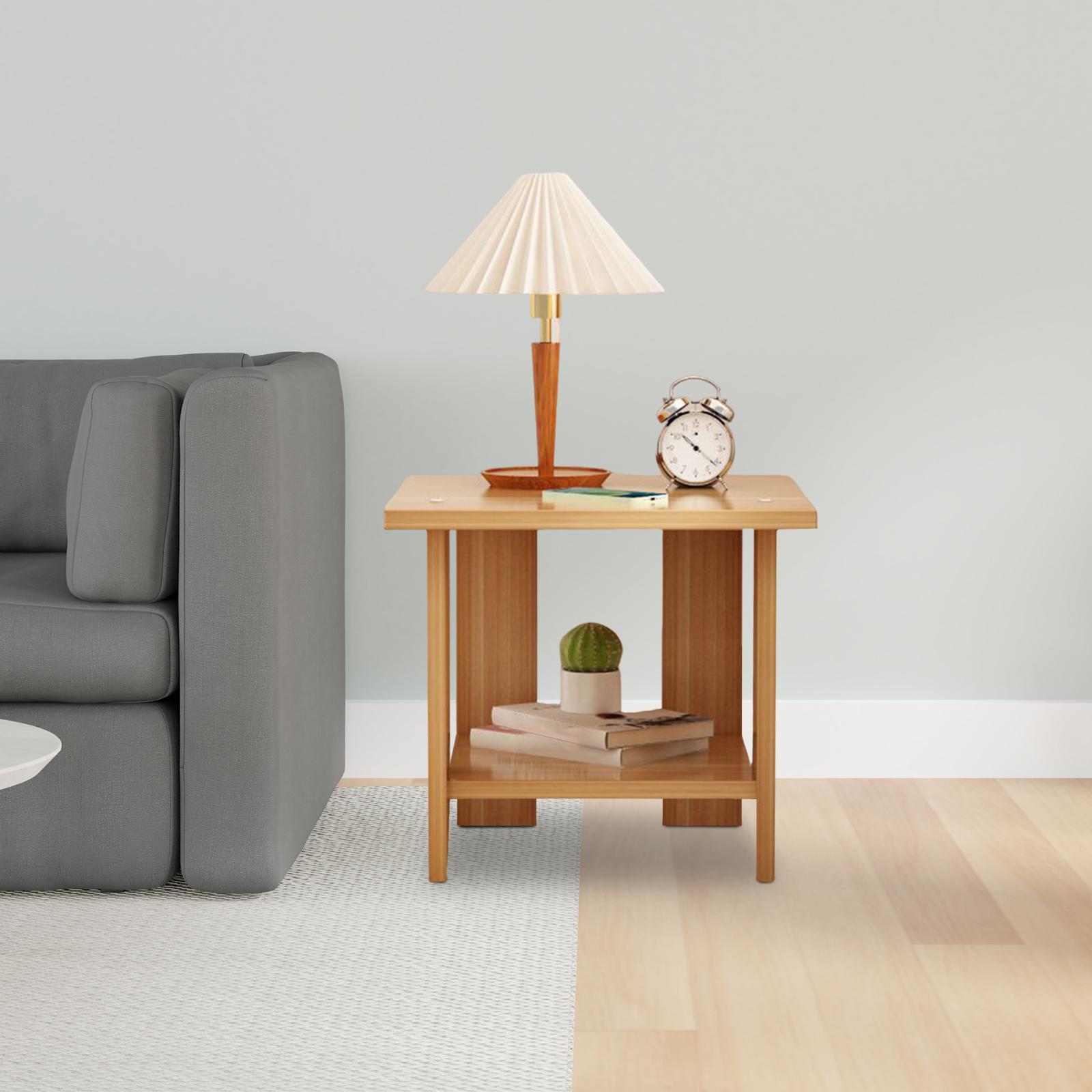 Desk Setup Minimalist - Wooden Double Layers Side Table Multifunctional