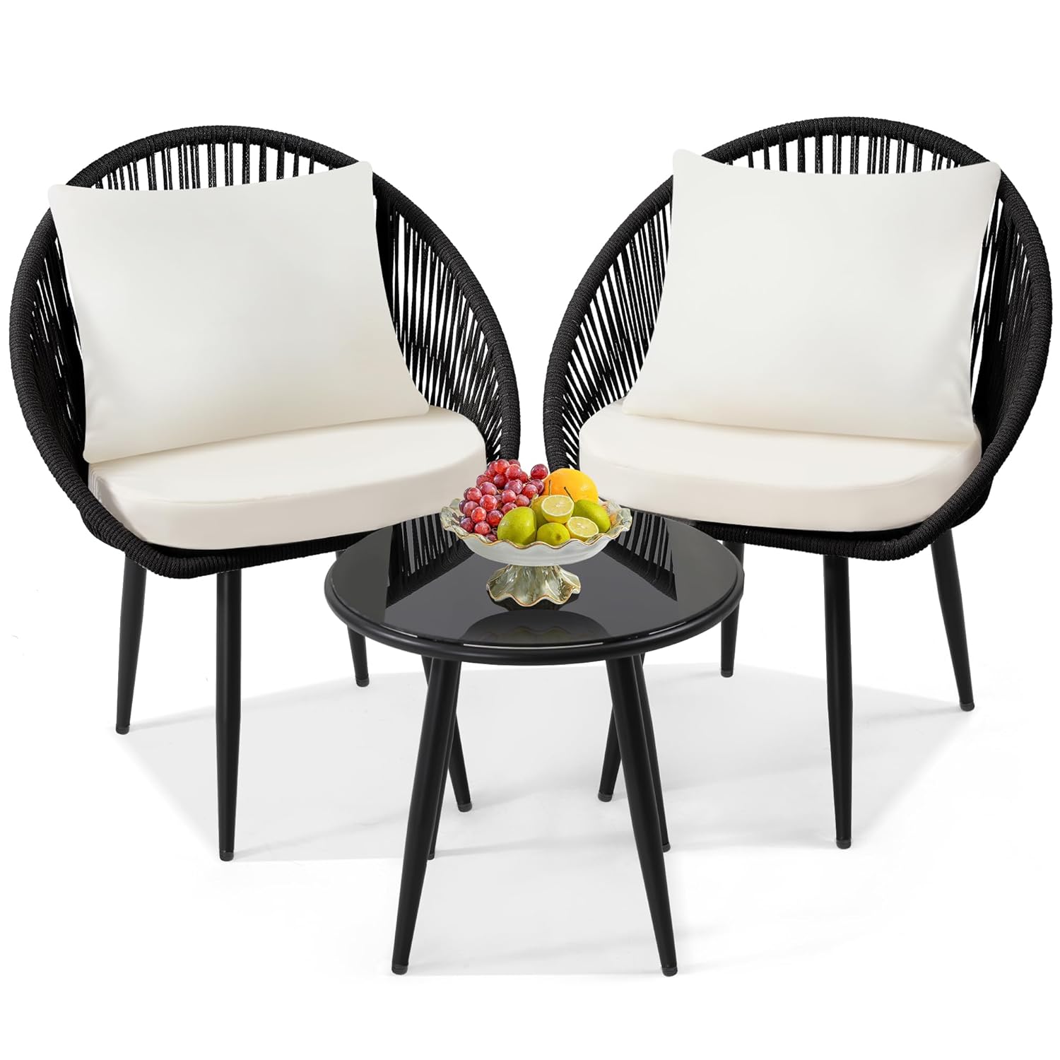3 Pieces Bistro Set, Woven Rop - Desk Setup Minimalist review and price