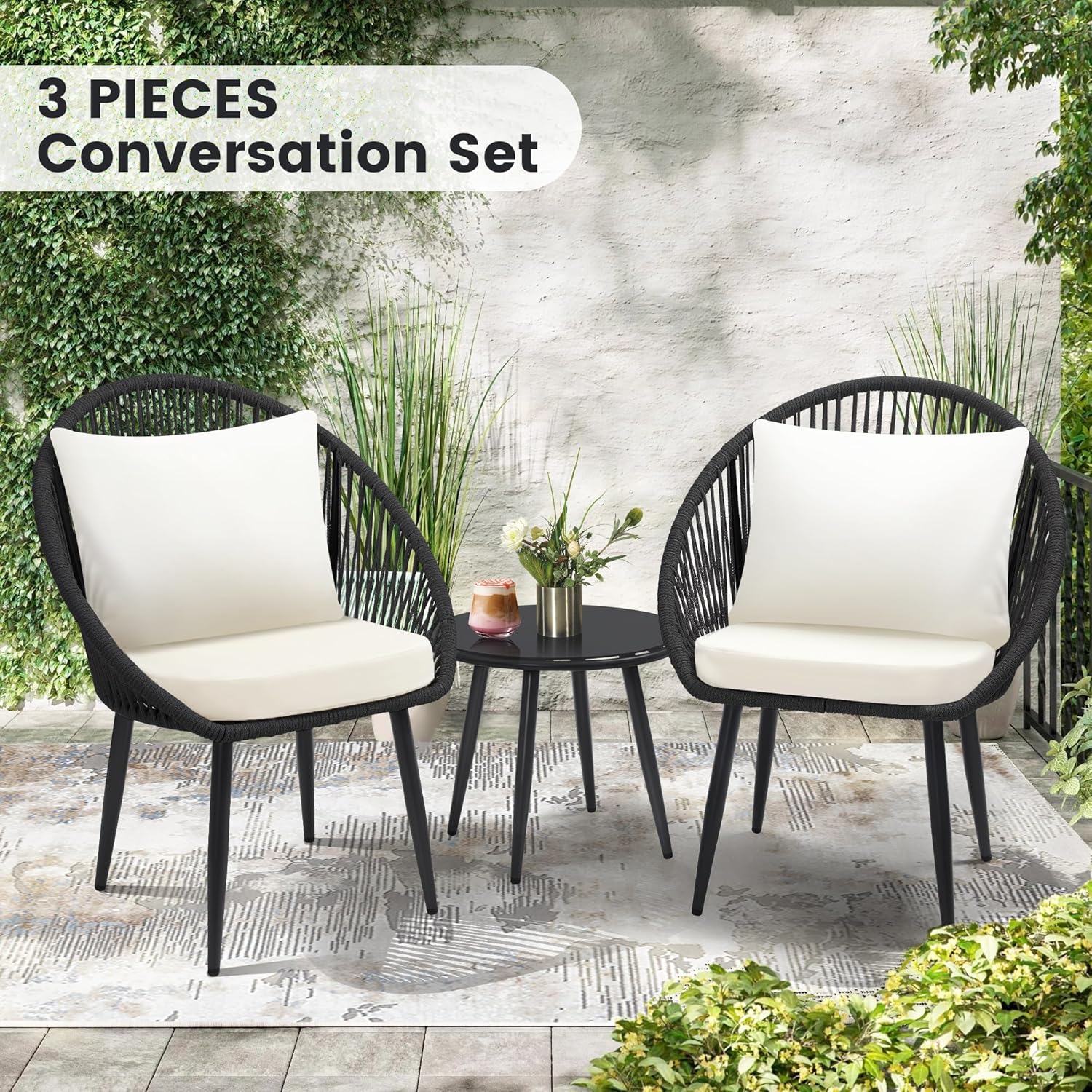 3 Pieces Bistro Set, Woven Rop - Desk Setup Minimalist review and price