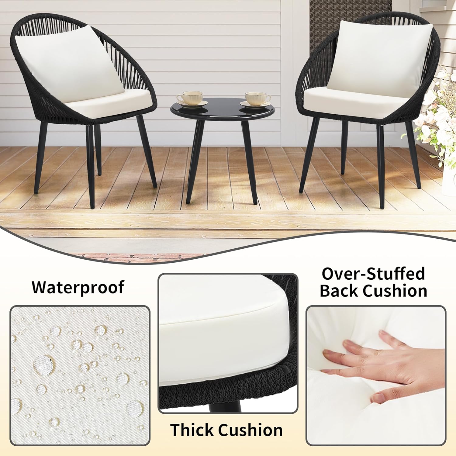 3 Pieces Bistro Set, Woven Rop - Desk Setup Minimalist review and price