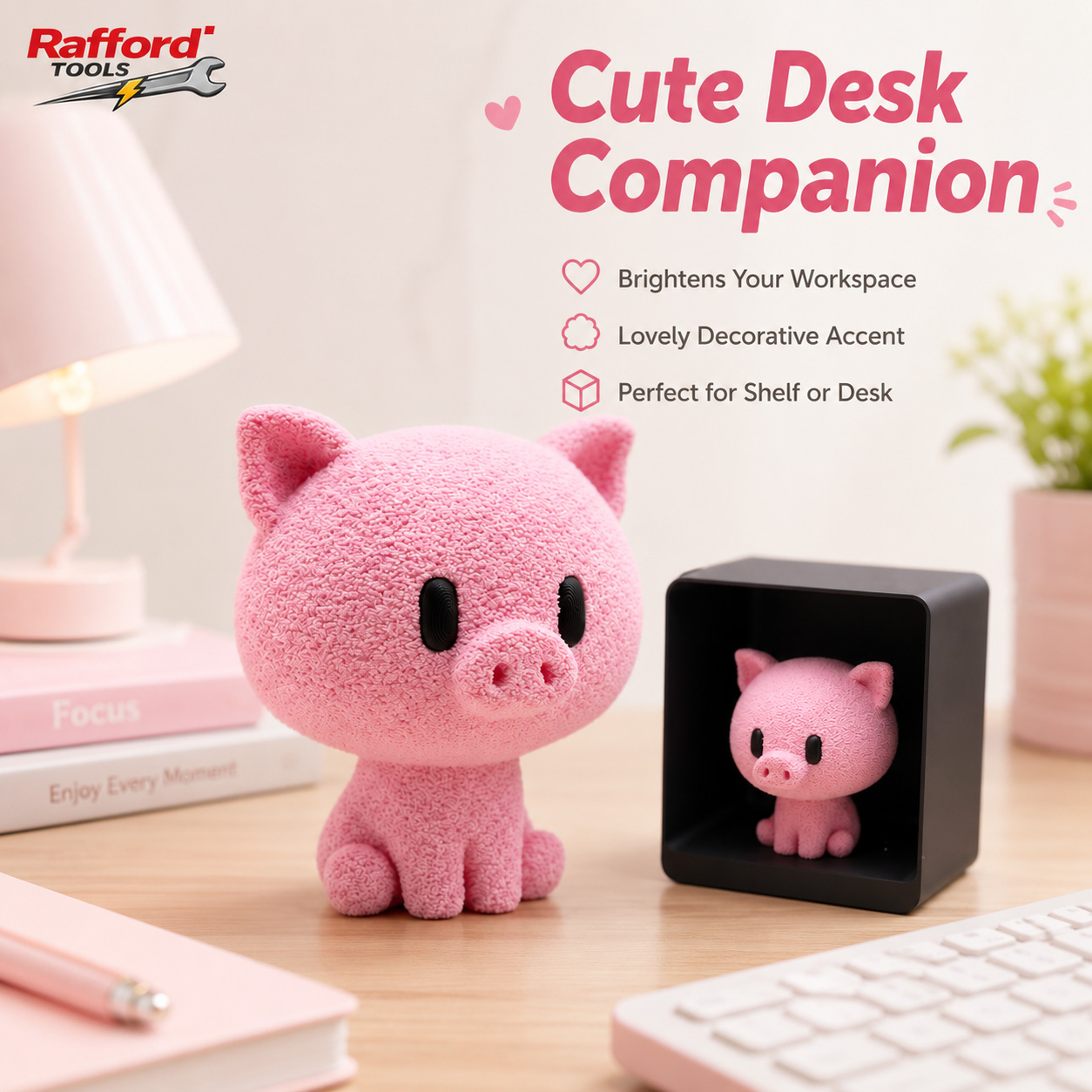 Rafford Cute Flocked Pink Pig  - Desk Setup Shelf review and price