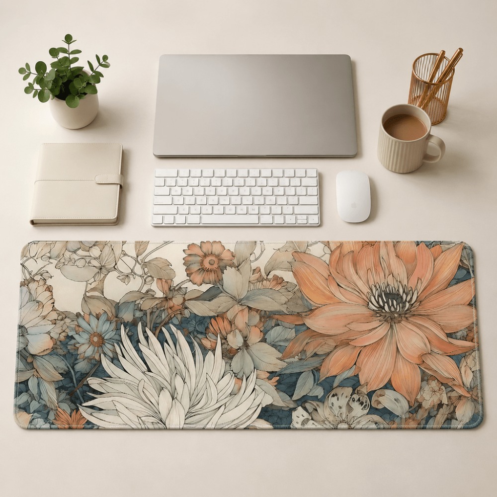Retro floral table mat, featur - Desk Setup With Plants review and price