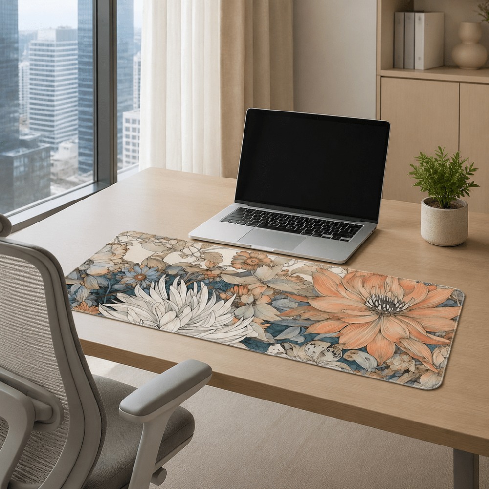 Retro floral table mat, featur - Desk Setup With Plants review and price
