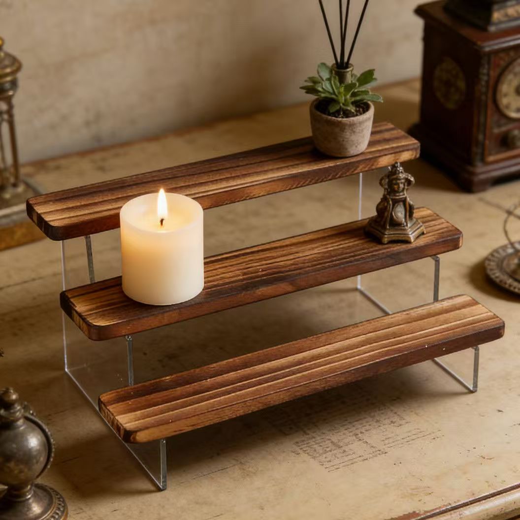 Charred Wooden Step Display St - Desk Setup Shelf review and price